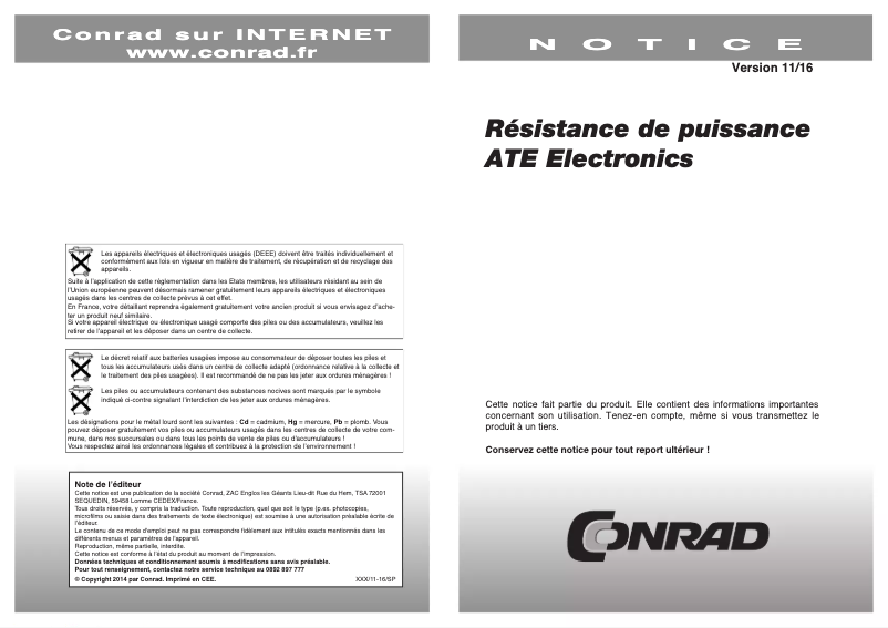 Page n°1 - Manuel utilisateur ATE Electronics RB50/100