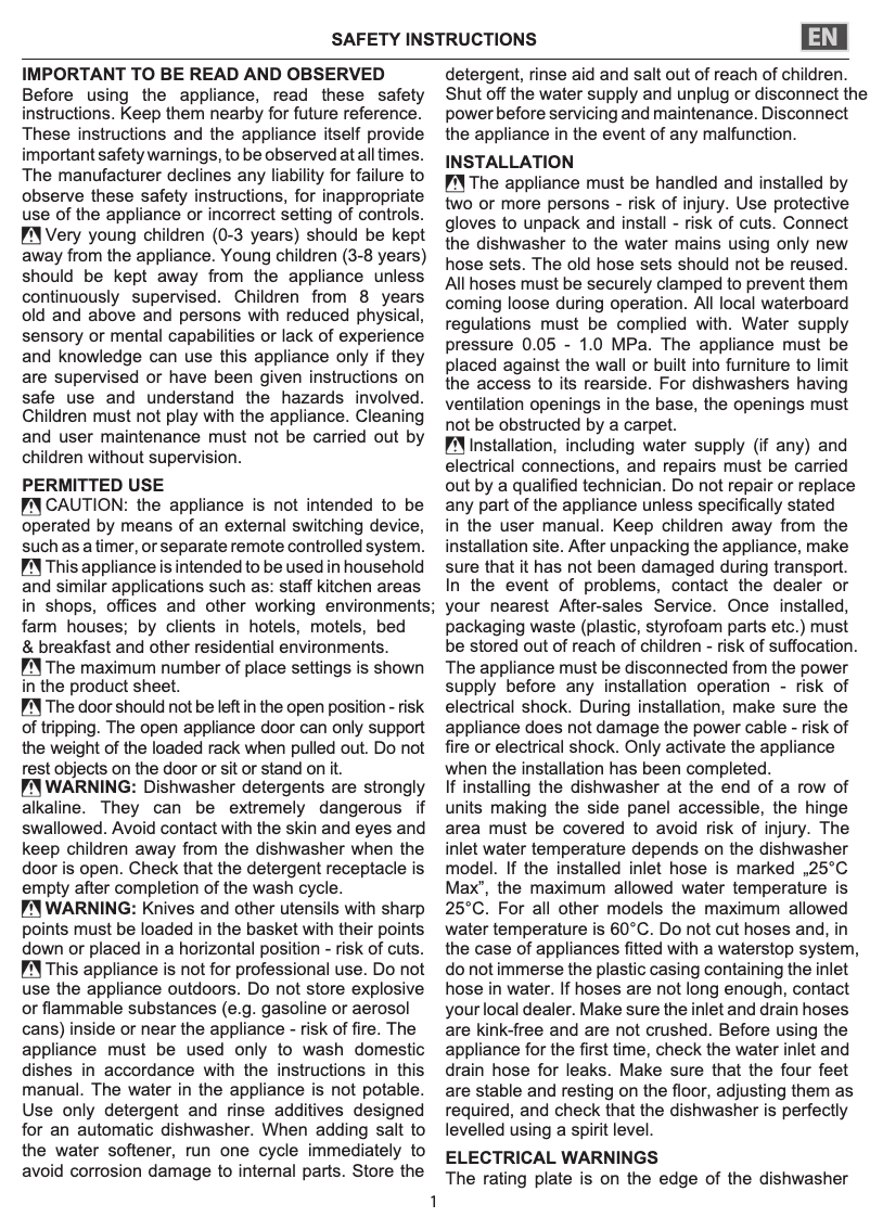 Page n°1 - Instructions de sécurité Indesit DIC3B+16A