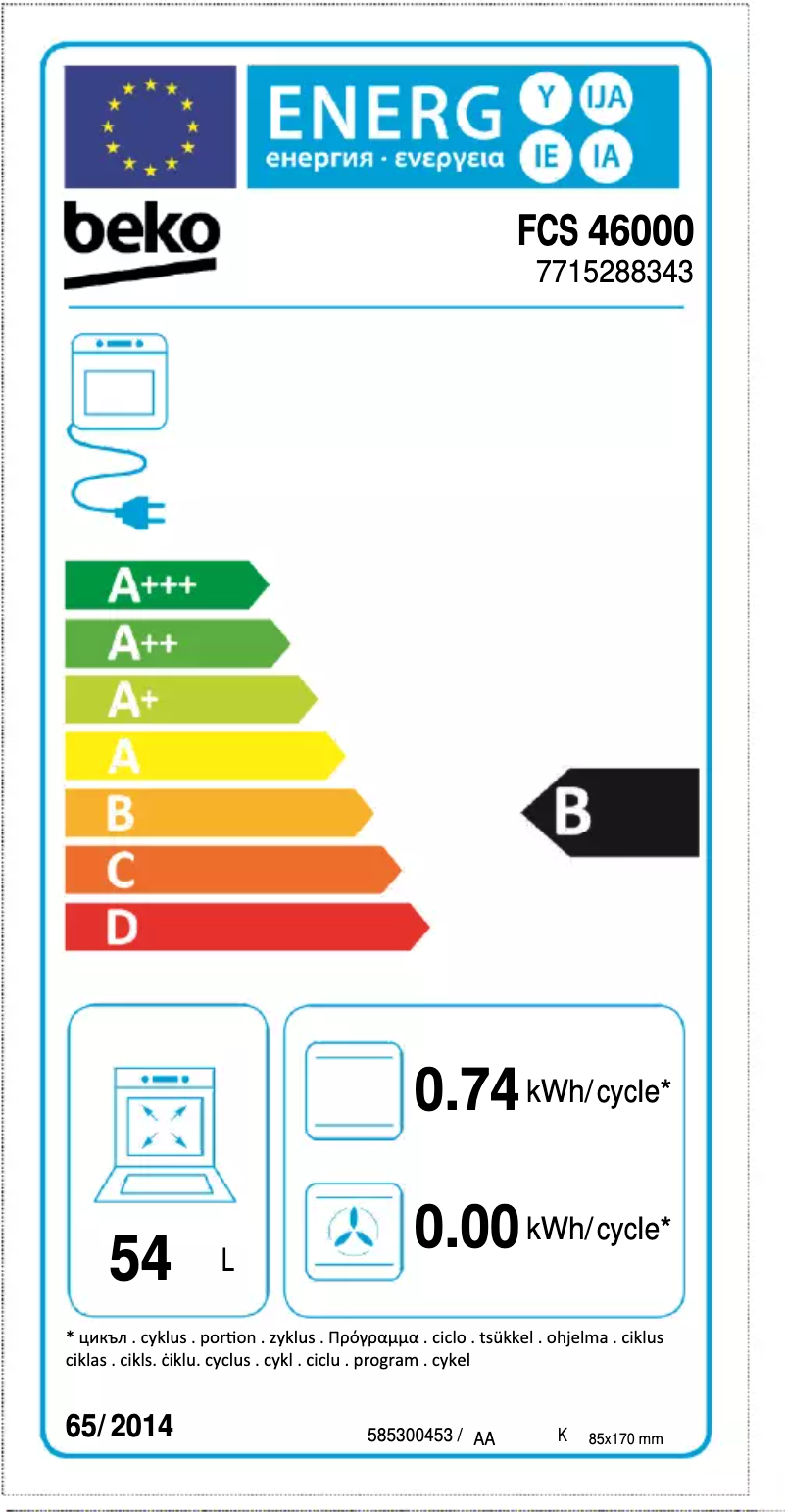 Page 1 de la notice Label énergétique Beko FCS 46000