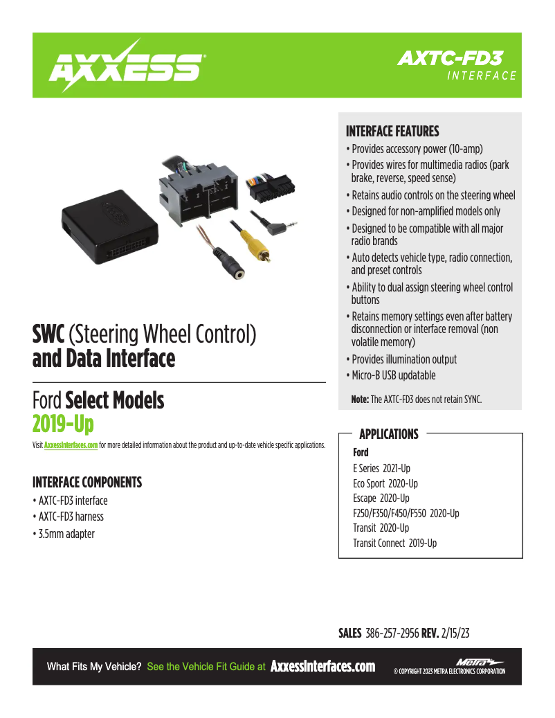 Page 1 de la notice Fiche technique AXESS AXTC-FD3