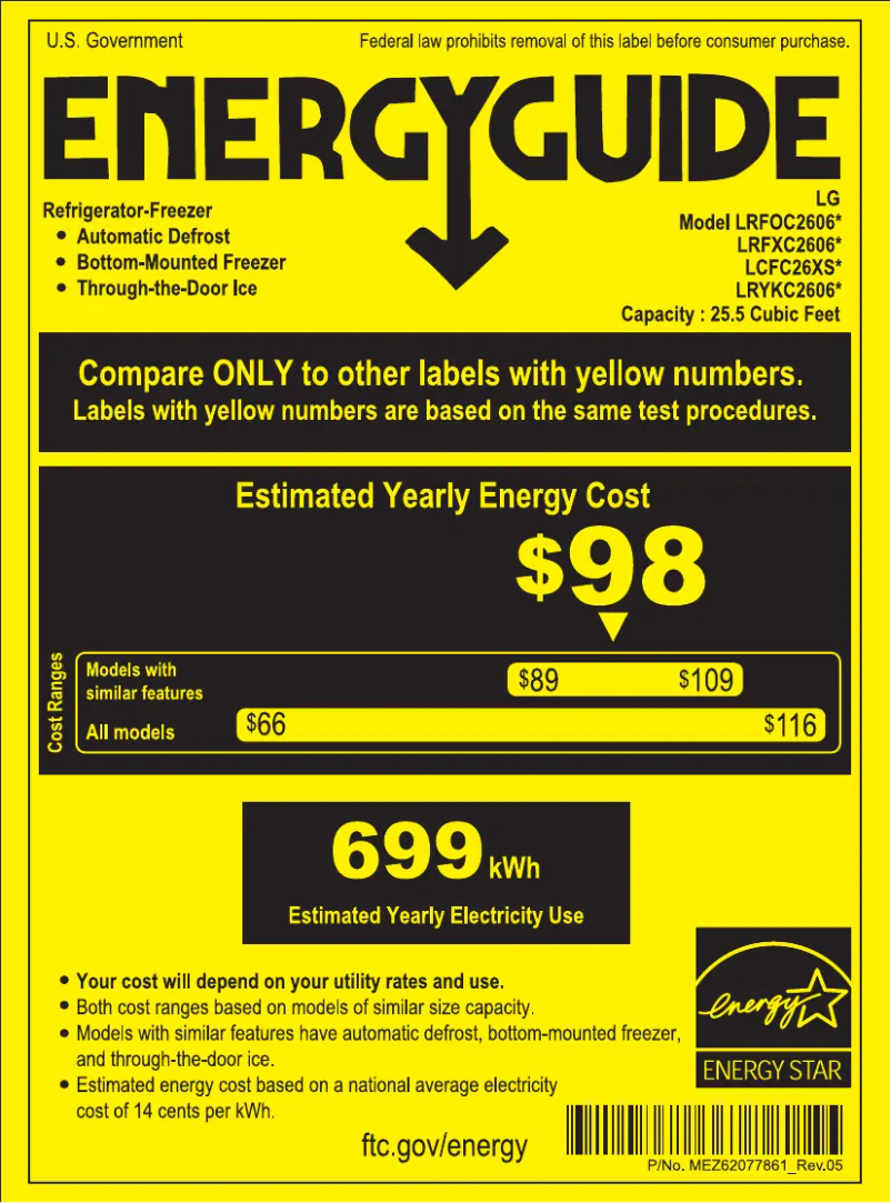 Página 1 del manual Etiqueta energética LG LRYKC2606S
