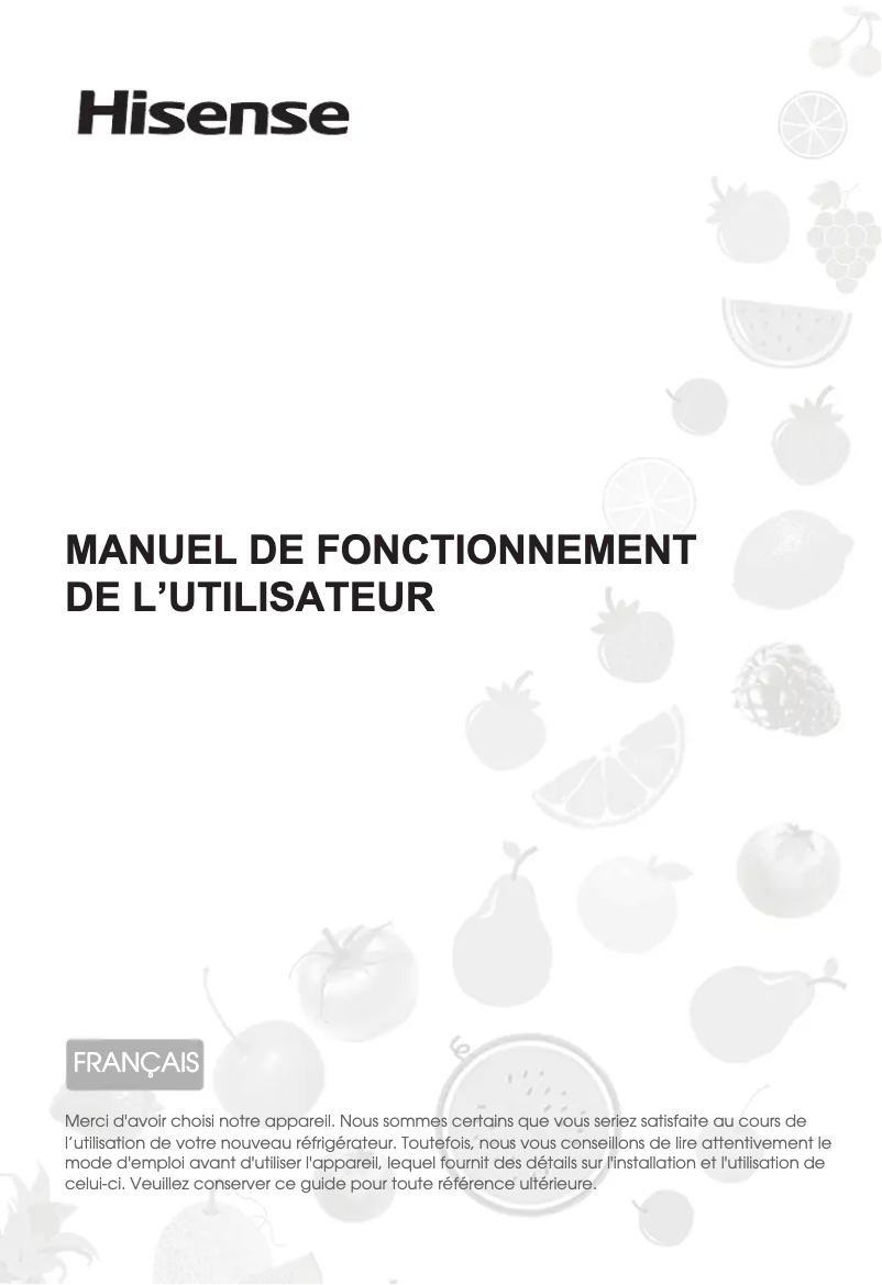 Page 1 de la notice Manuel utilisateur Hisense RB645N4WIF