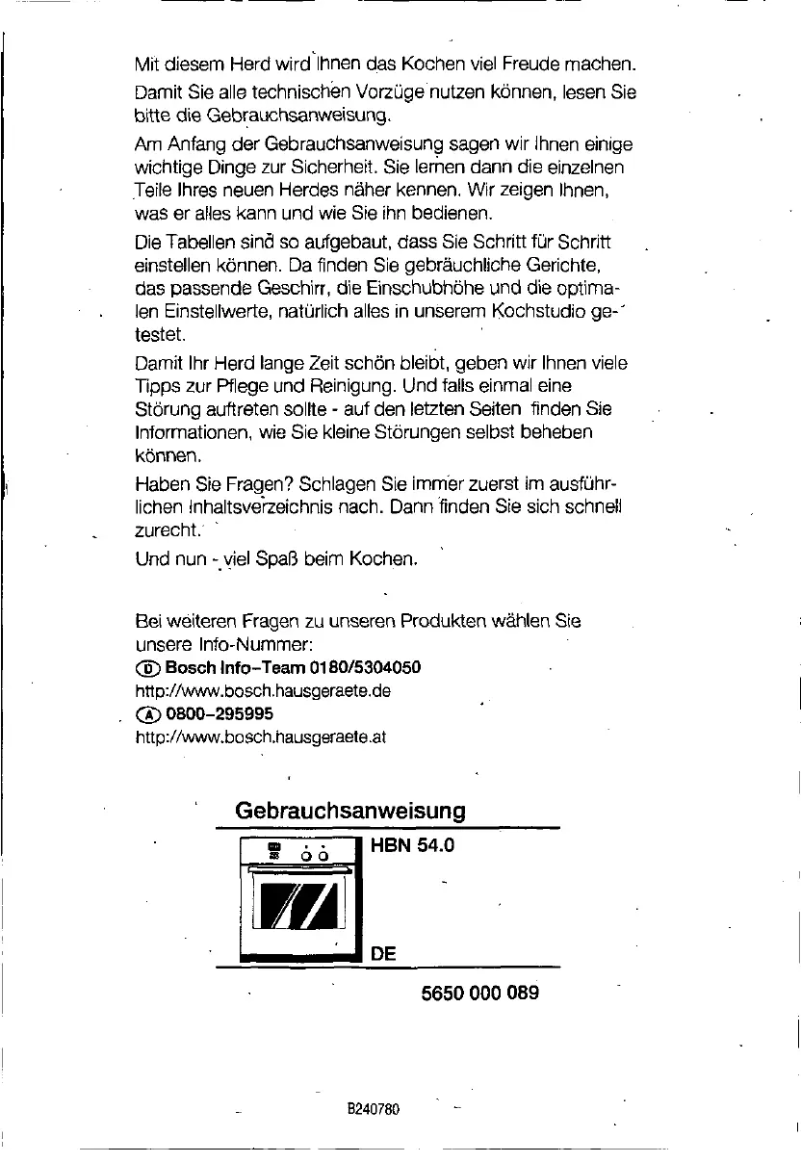 Page 1 de la notice Manuel utilisateur Bosch HBN5450