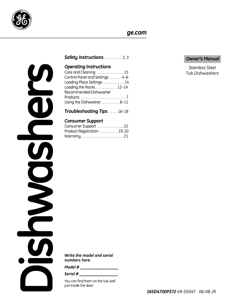 Page 1 de la notice Manuel d'utilisation et d'entretien GE Profile PDWF400PWW