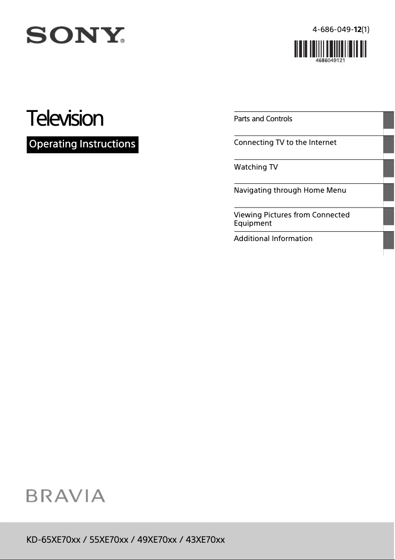 Page 1 de la notice Manuel utilisateur Sony Bravia KD-49XE7093