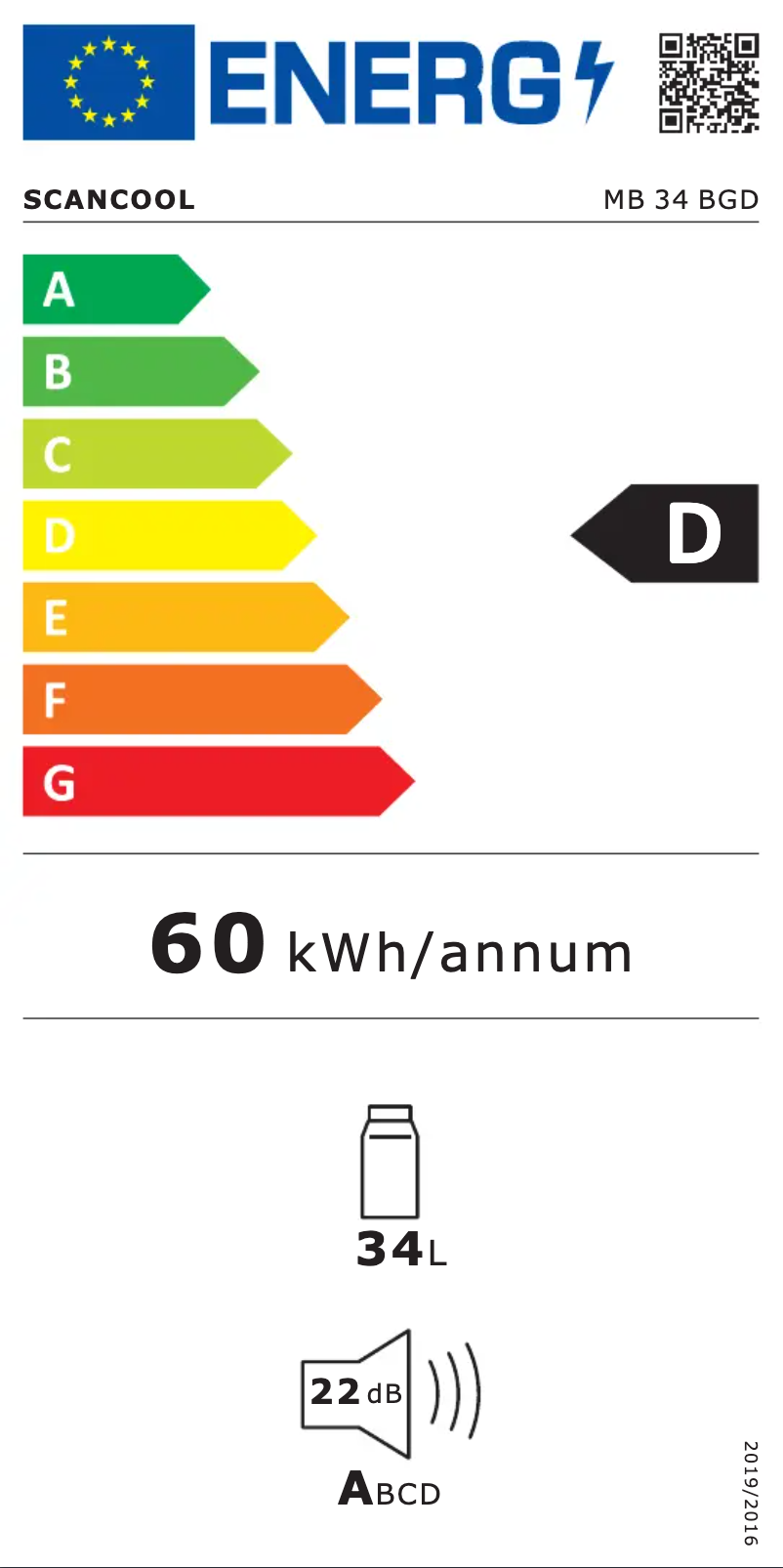 Page n°1 - Label énergétique Scancool MB 34 BGD