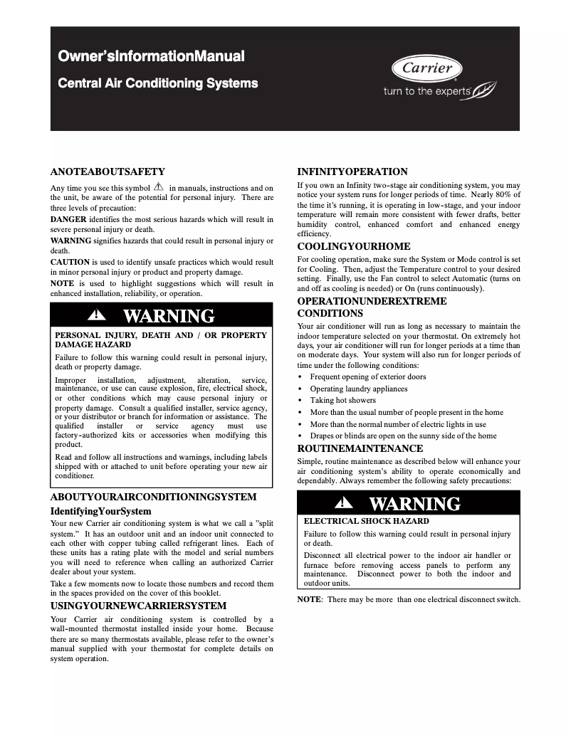 Image de la première page du manuel de l'appareil Performance 24AHA4