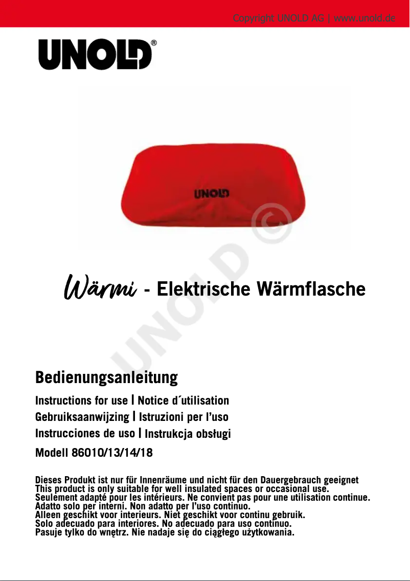 Page 1 de la notice Manuel utilisateur Unold Wärmi 86010