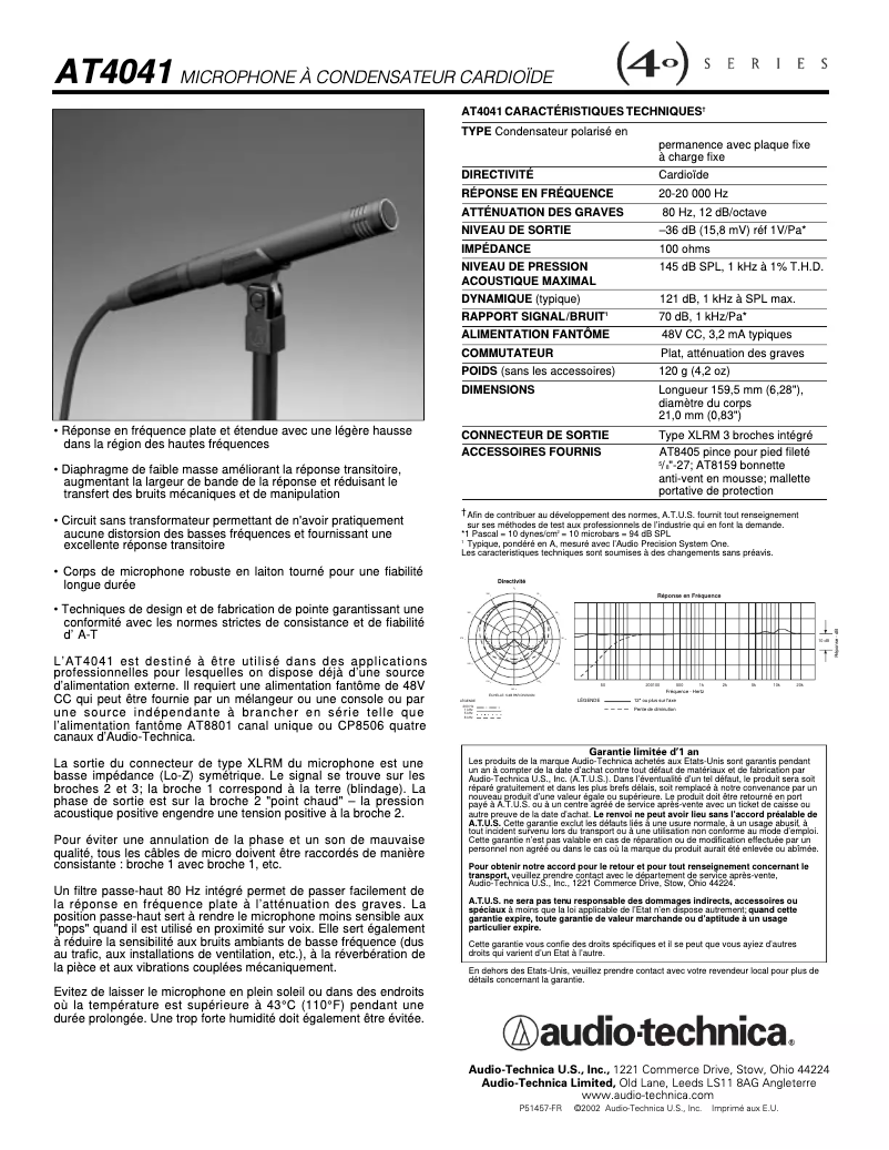 Page n°1 - Fiche technique Audio-Technica AT4041