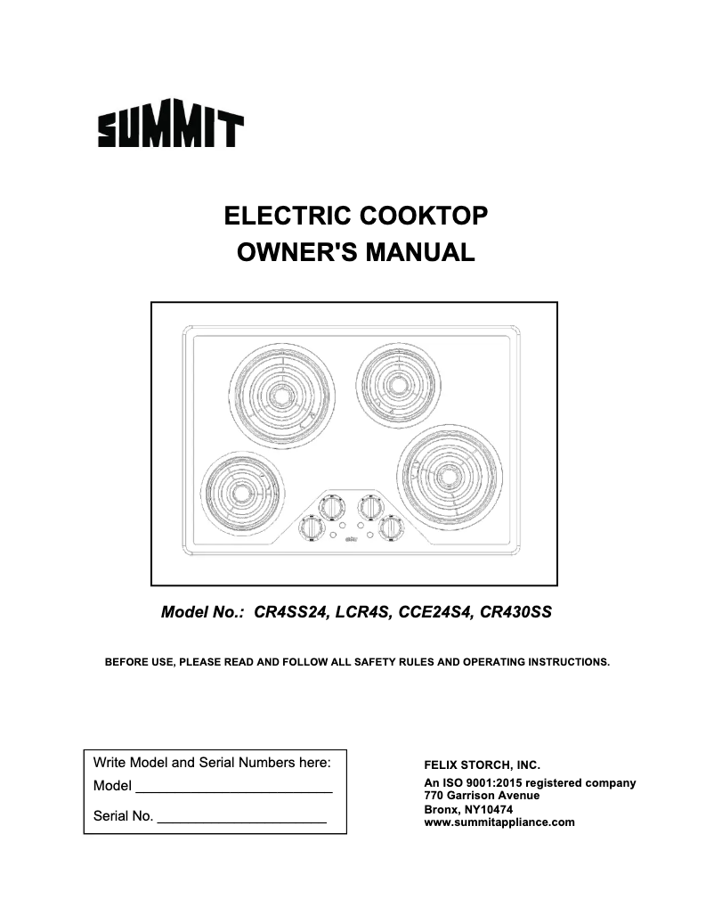 Página 1 del manual Manual de uso y mantenimiento Summit CR430SS