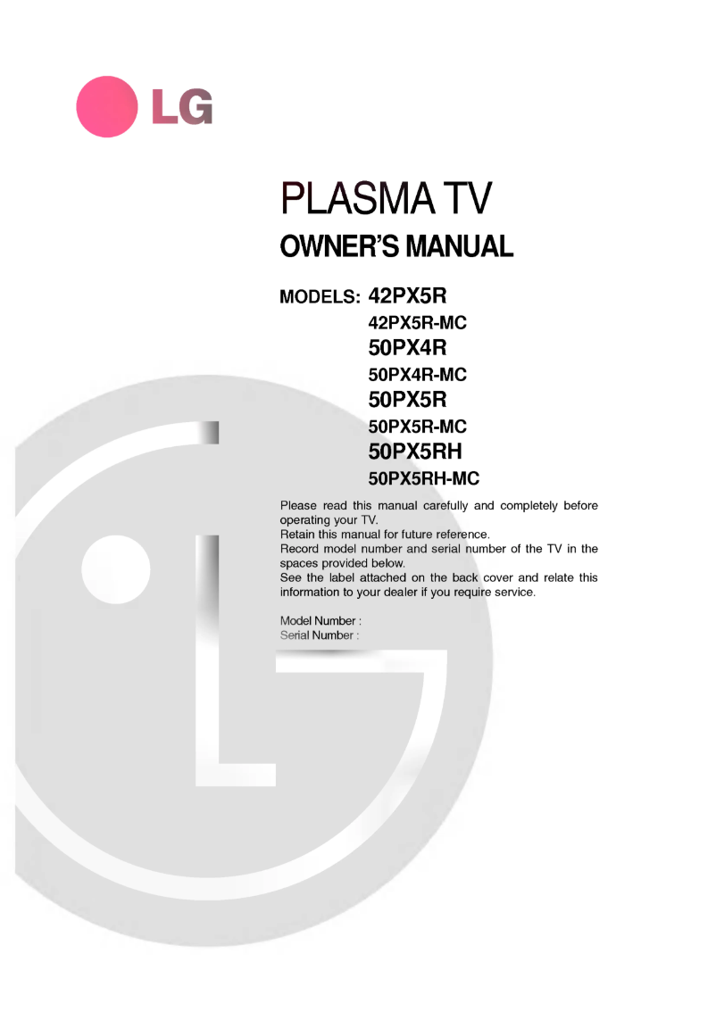 Page 1 de la notice Manuel utilisateur LG 50PX5R