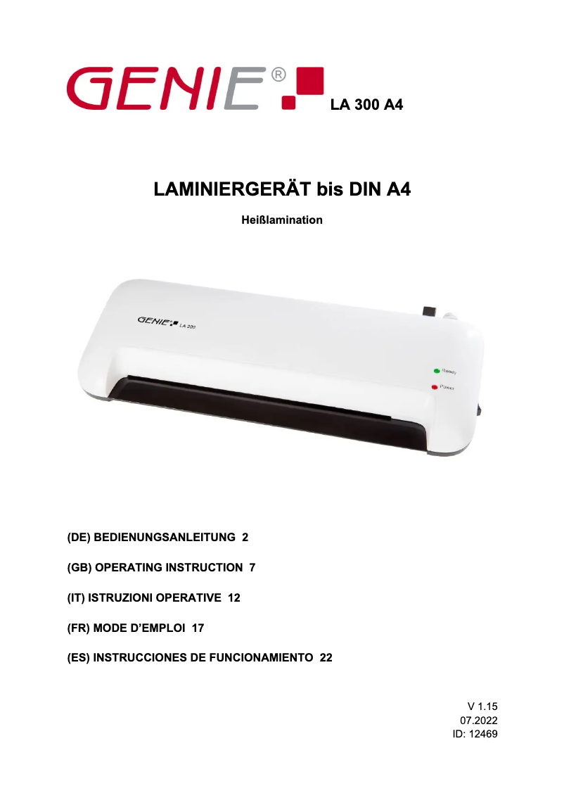 Page 1 de la notice Manuel utilisateur Genie LA 300 A4