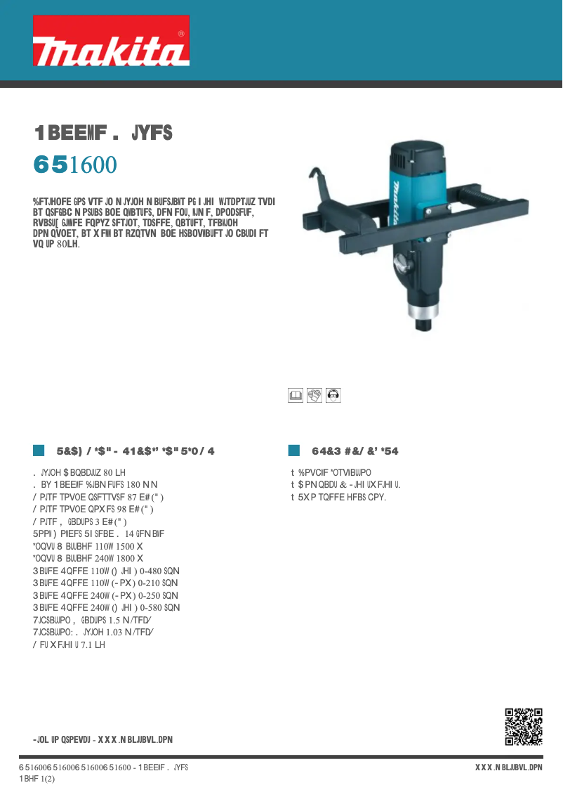 Page 1 de la notice Fiche technique Makita UT1600