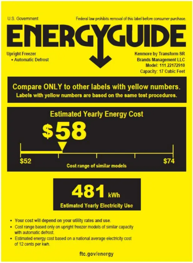 Page 1 de la notice Label énergétique Kenmore 22172