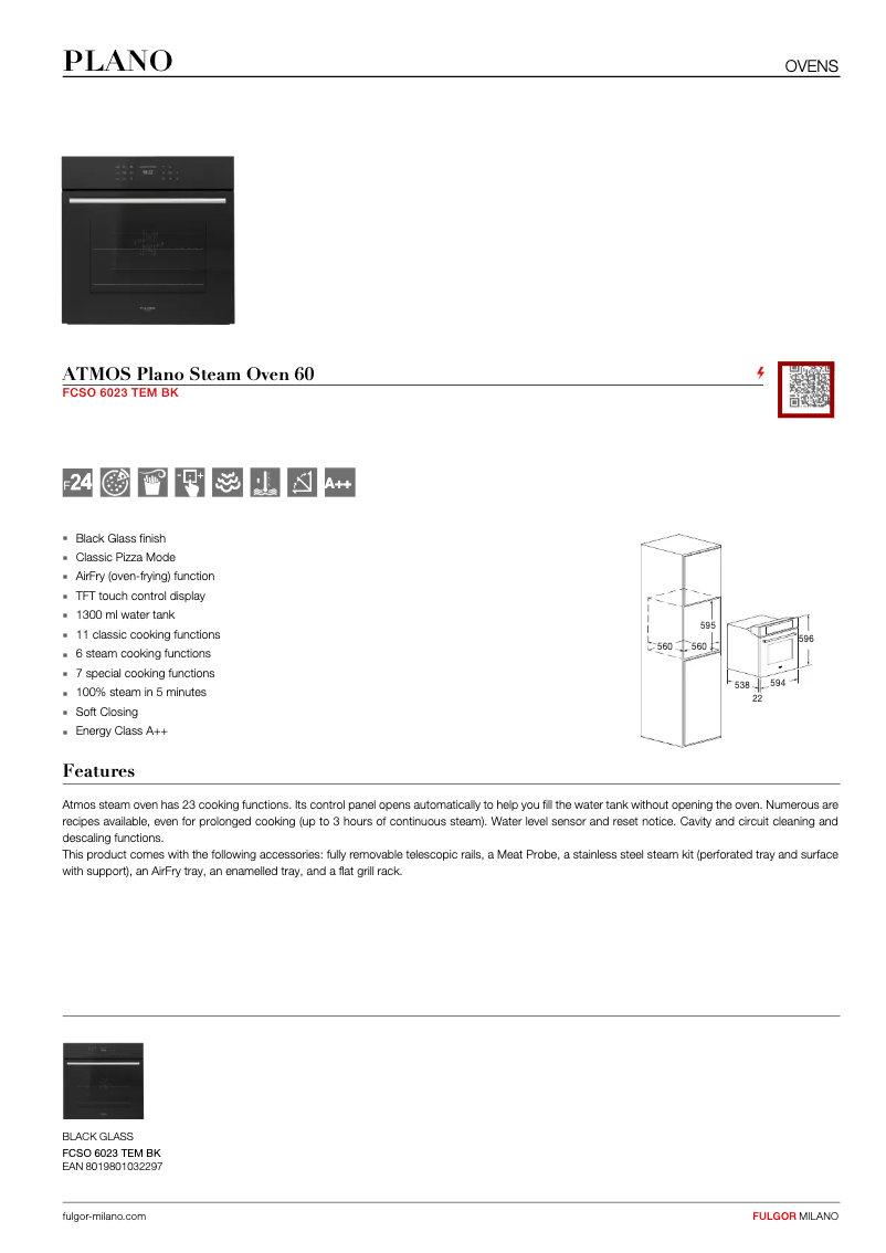Page 1 of the manual Technical Sheet Fulgor Milano FCSO 6023 TEM BK