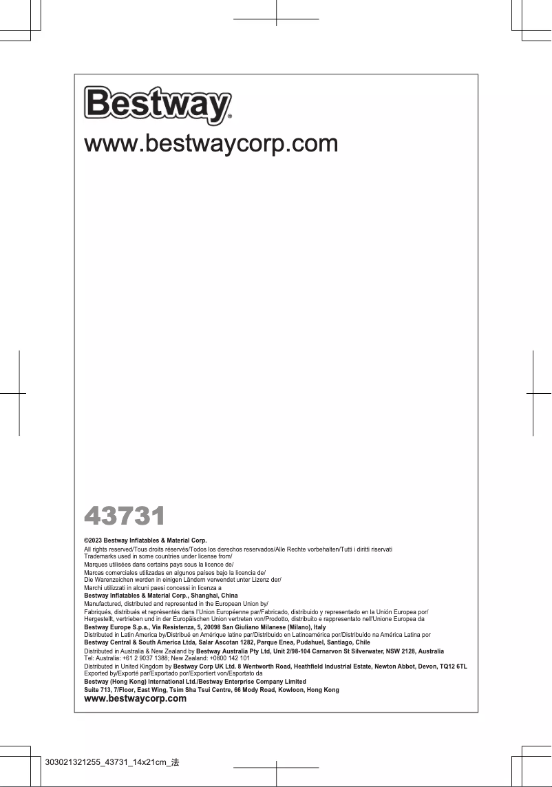 Page 1 de la notice Manuel utilisateur Bestway 43731
