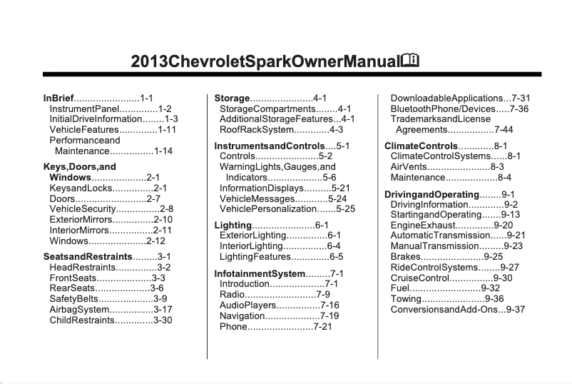 Image de la première page du manuel de l'appareil Spark (2013)