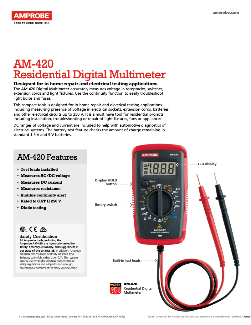 Page n°1 - Fiche technique Amprobe AM-420