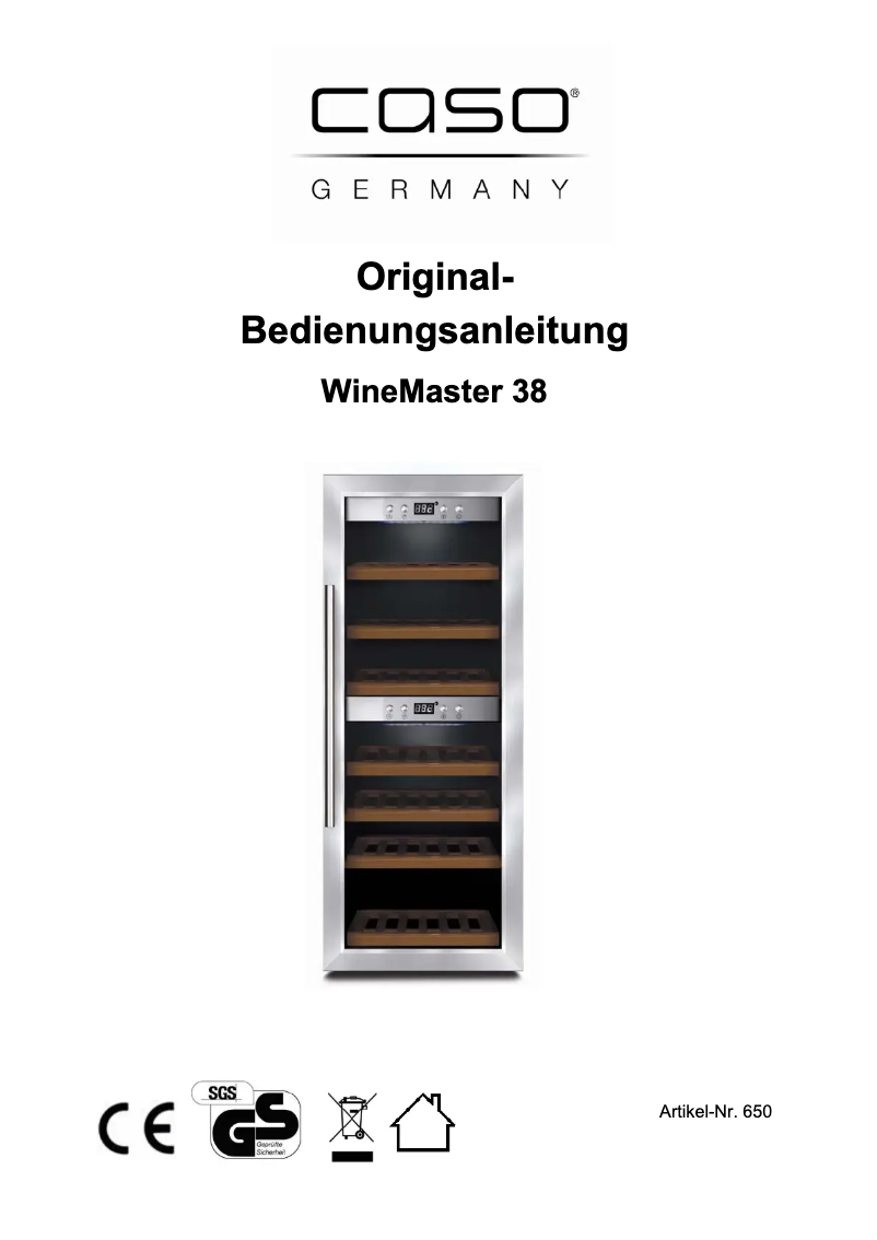 Page 1 de la notice Manuel utilisateur Caso WineMaster 38