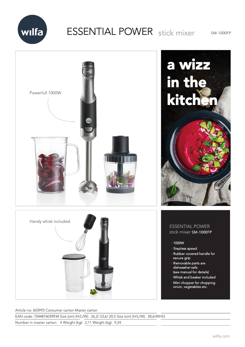 Page 1 de la notice Fiche technique Wilfa Essential Power SM-1000FP