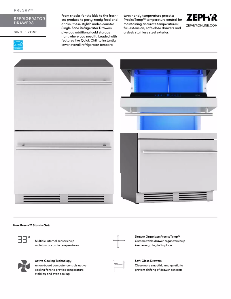 Page 1 de la notice Fiche technique Zephyr Presrv PRRD24C1AS
