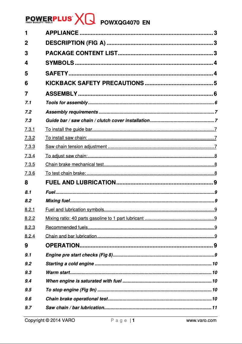 Page 1 de la notice Manuel utilisateur PowerPlus POWXQG4070