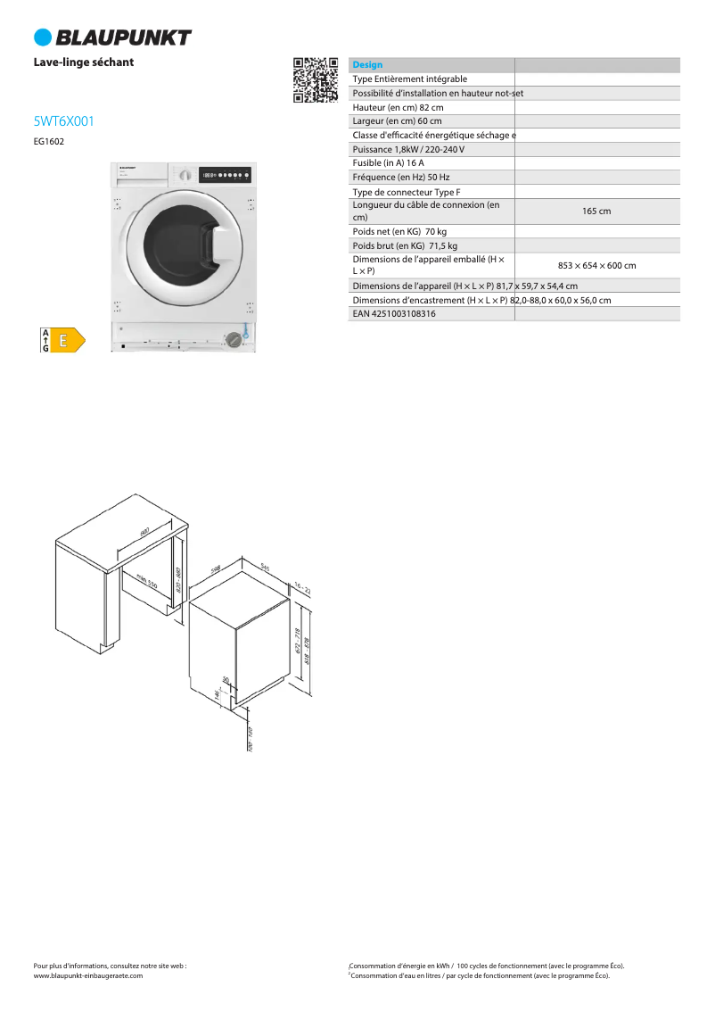 Page n°1 - Fiche technique Blaupunkt 5WT6X001