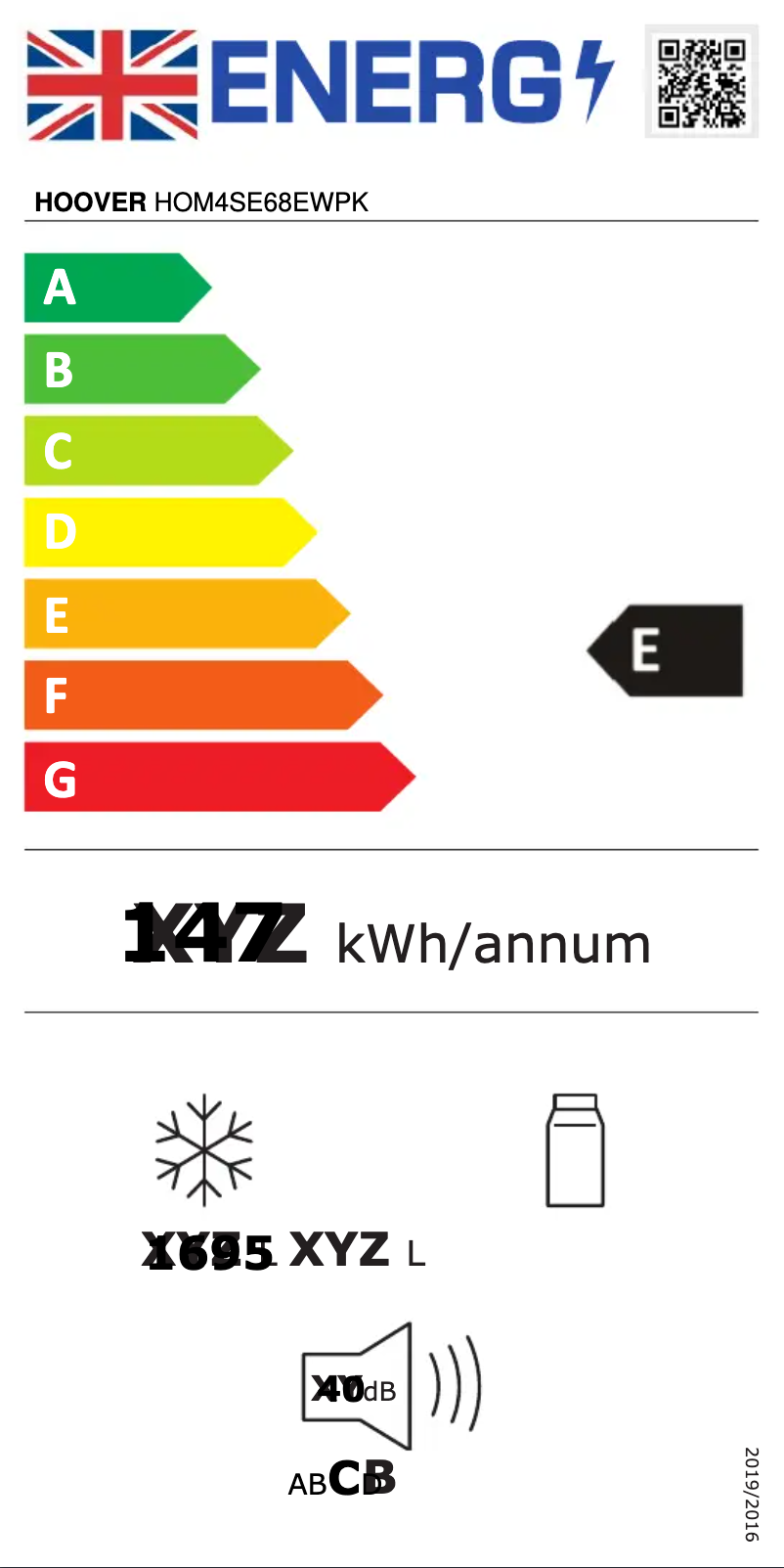 Page n°1 - Label énergétique Hoover HOM4SE68EWPK