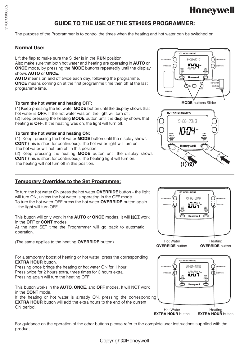 Page 1 de la notice Manuel utilisateur Honeywell ST9400S