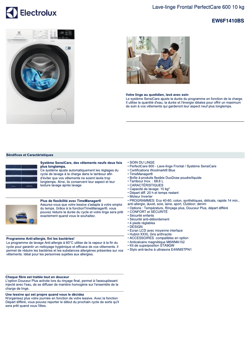 Page n°1 - Fiche technique Electrolux EW6F1410BS