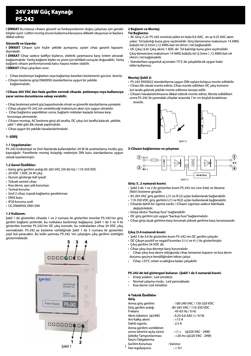 Page 1 de la notice Manuel utilisateur ENTES PS-242