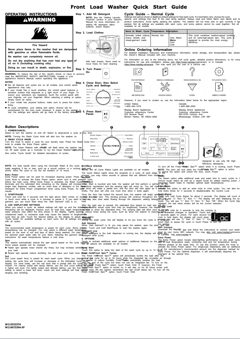 Page n°1 - Guide de démarrage rapide Maytag MHW8630HC