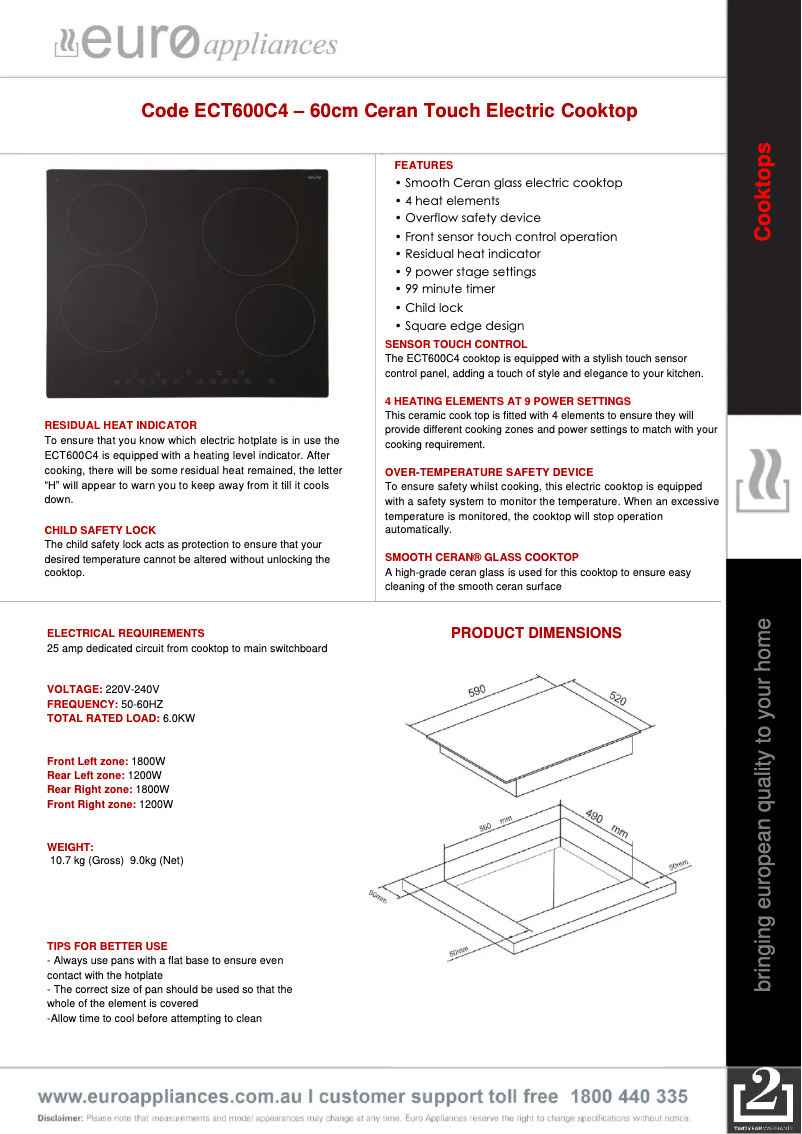 Page n°1 - Fiche technique Euro Appliances ECT600C4