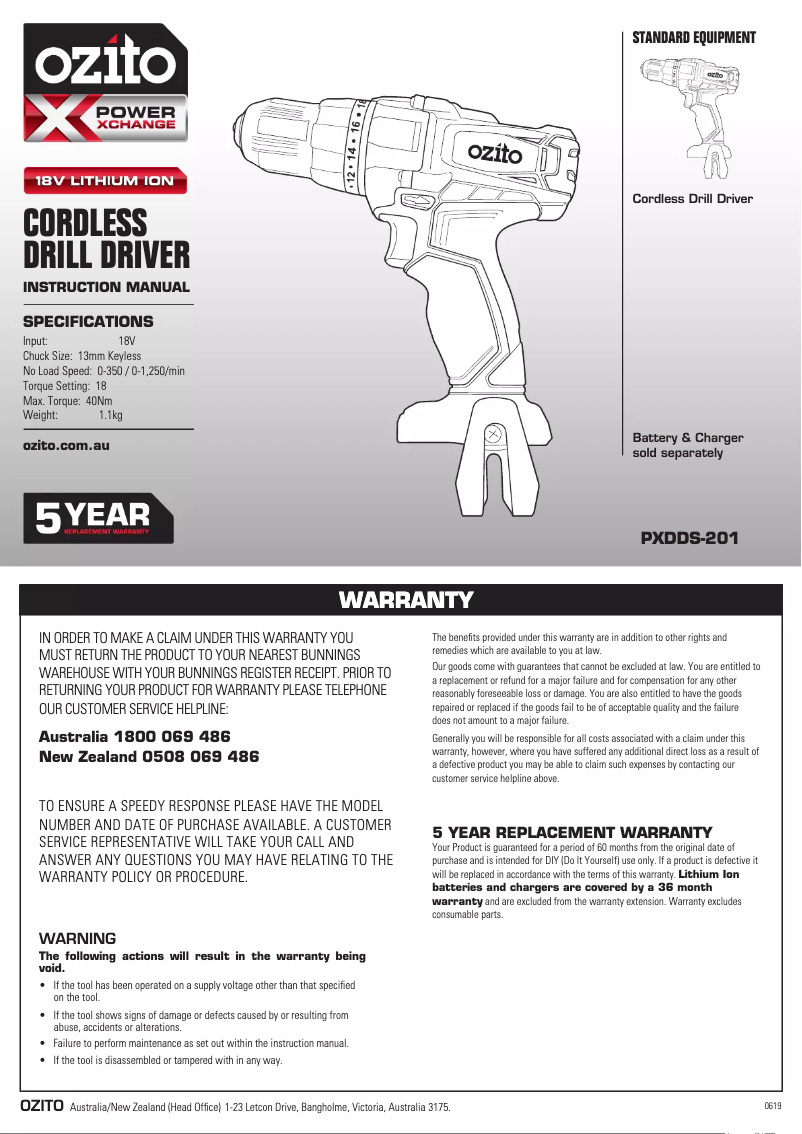 Page 1 de la notice Manuel utilisateur Ozito PXDDGK-600