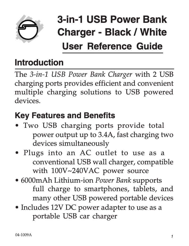Image de la première page du manuel de l'appareil 3-in1 Power Bank Charger
