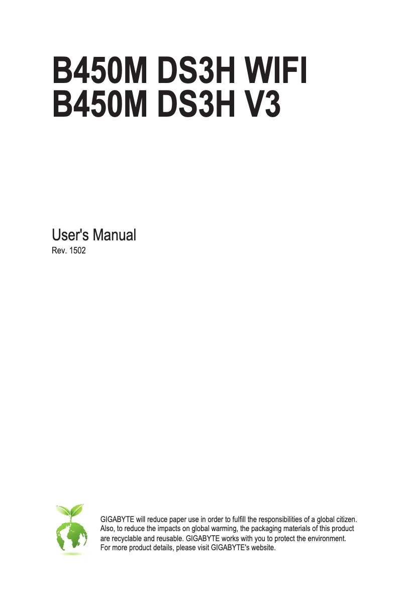 Page 1 de la notice Manuel utilisateur Gigabyte B450M DS3H V3