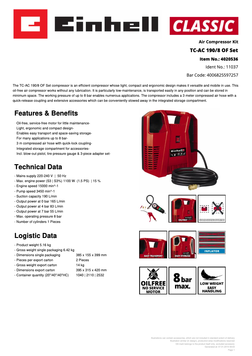 Image de la première page du manuel de l'appareil TC-AC 190/8 OF Set