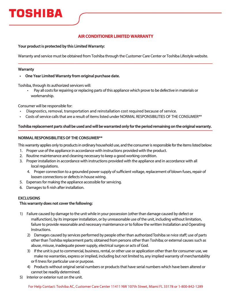 Page n°1 - Informations de garantie Toshiba TDDP5013ES2P