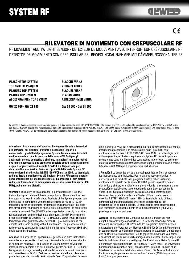 Page 1 de la notice Manuel utilisateur Gewiss GW21990