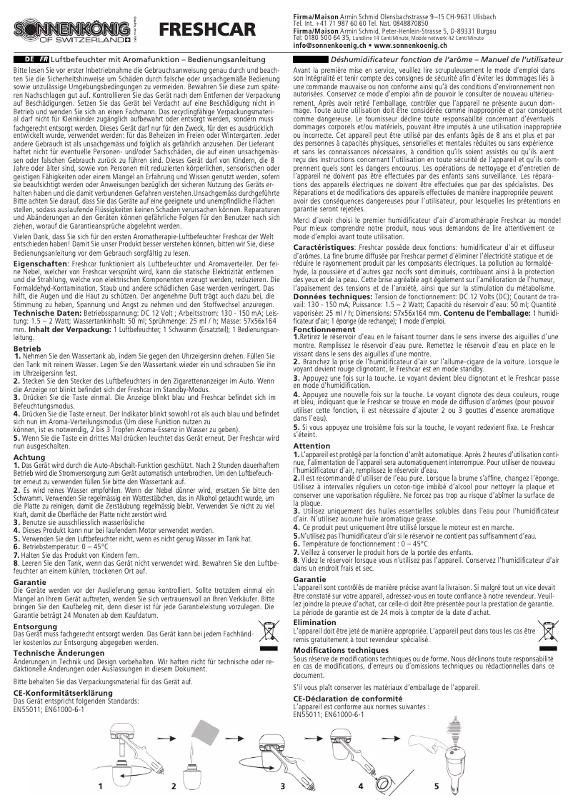 Page 1 de la notice Manuel utilisateur Sonnenkönig Freshcar