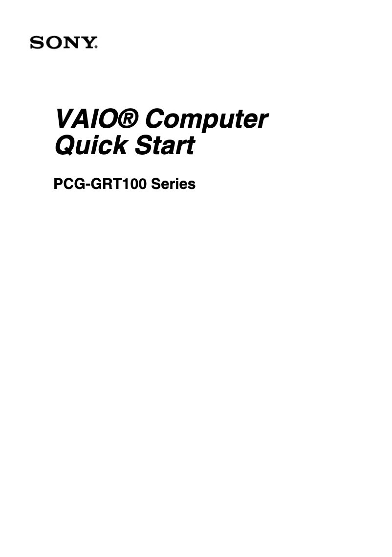 Page n°1 - Guide d'installation Sony Vaio PCG-GRT160