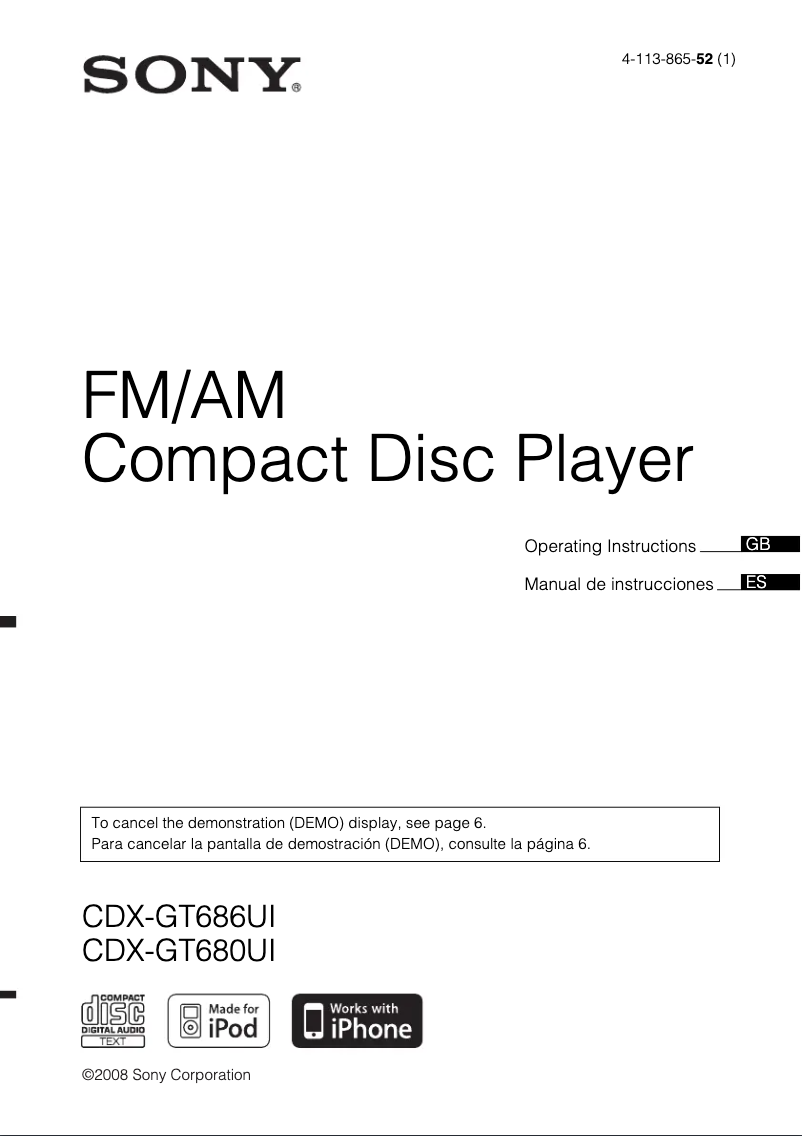 Página 1 del manual Manual de usuario Sony CDX-GT680UI