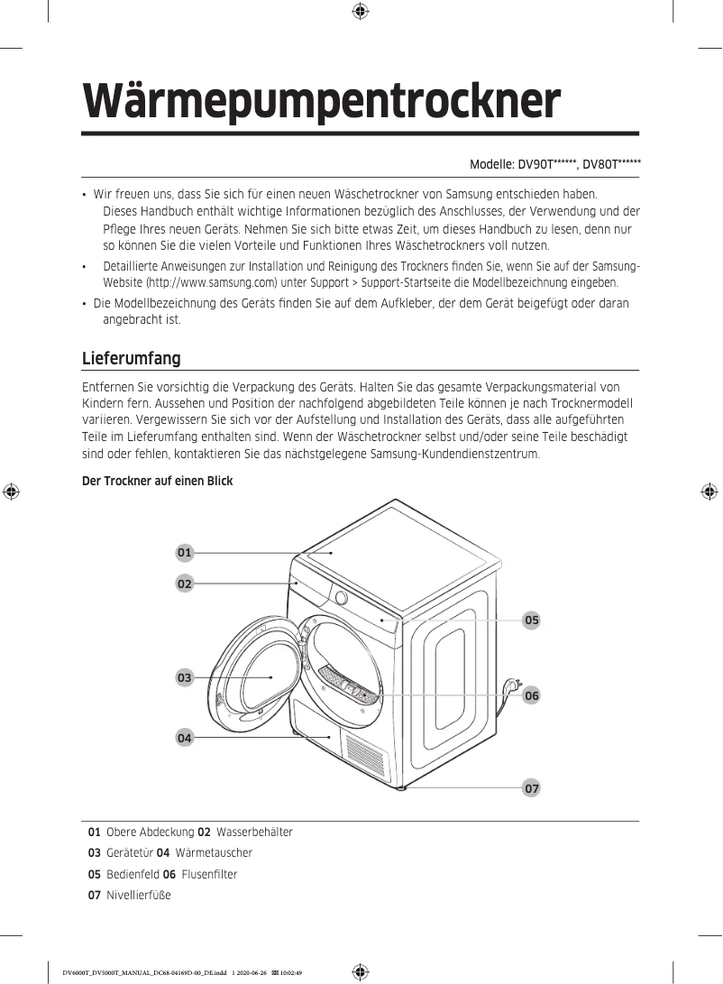 Page n°1 - Manuel utilisateur Samsung DV90T7240WH