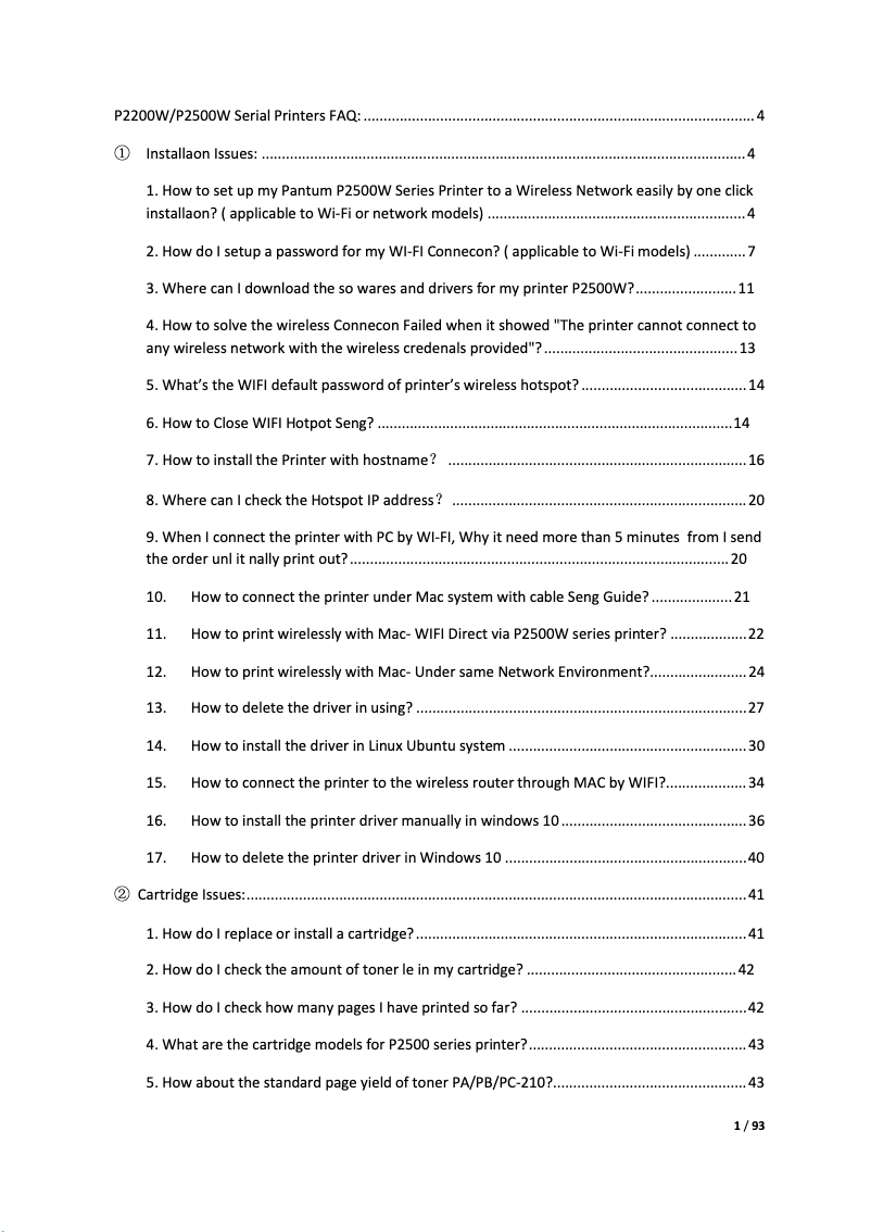 Page 1 de la notice FAQ Pantum P2500W