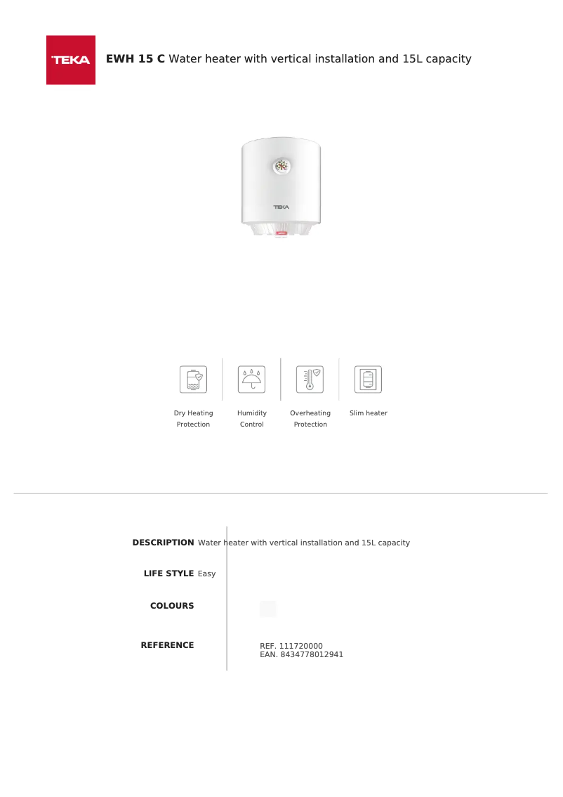 Page n°1 - Fiche technique Teka EWH 15 C