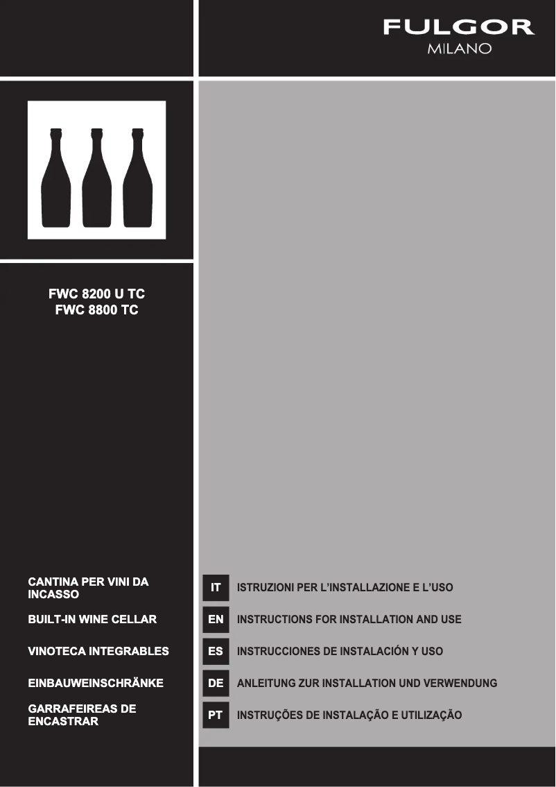 Page 1 de la notice Guide d'installation Fulgor Milano FWC 8800 TC