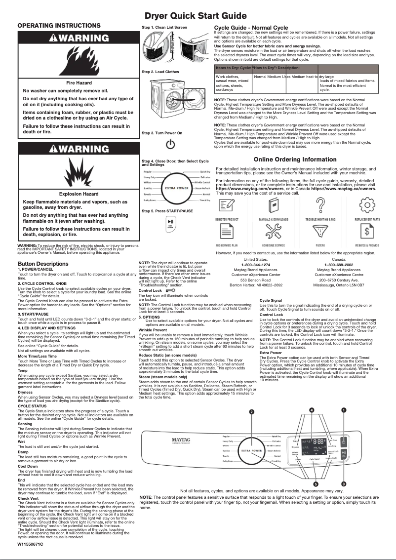 Page n°1 - Guide de démarrage rapide Maytag MED5630MBK