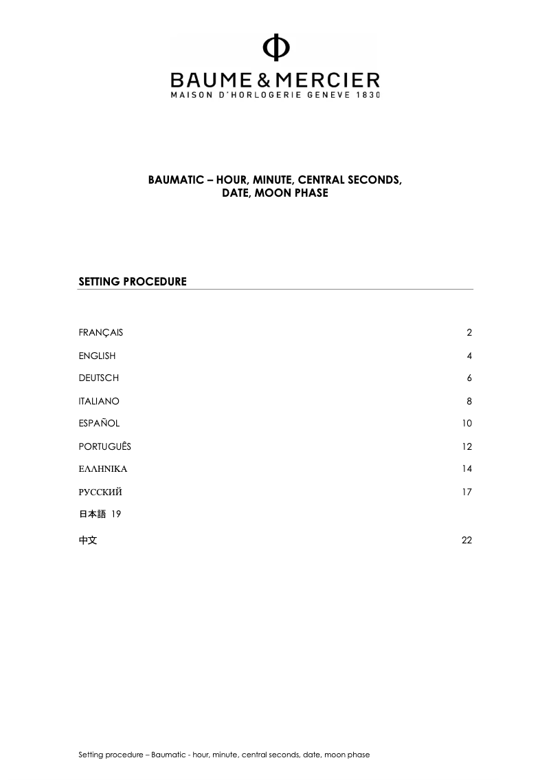 Page 1 de la notice Manuel utilisateur Baume & Mercier Clifton Baumatic 10547