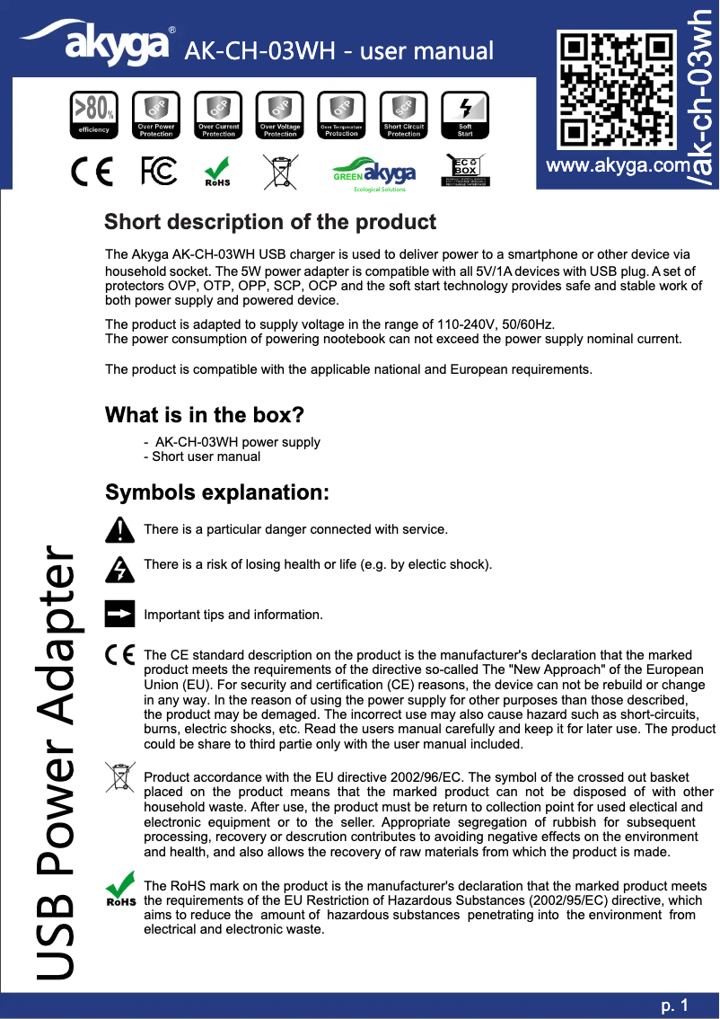 Image de la première page du manuel de l'appareil AK-CH-03WH