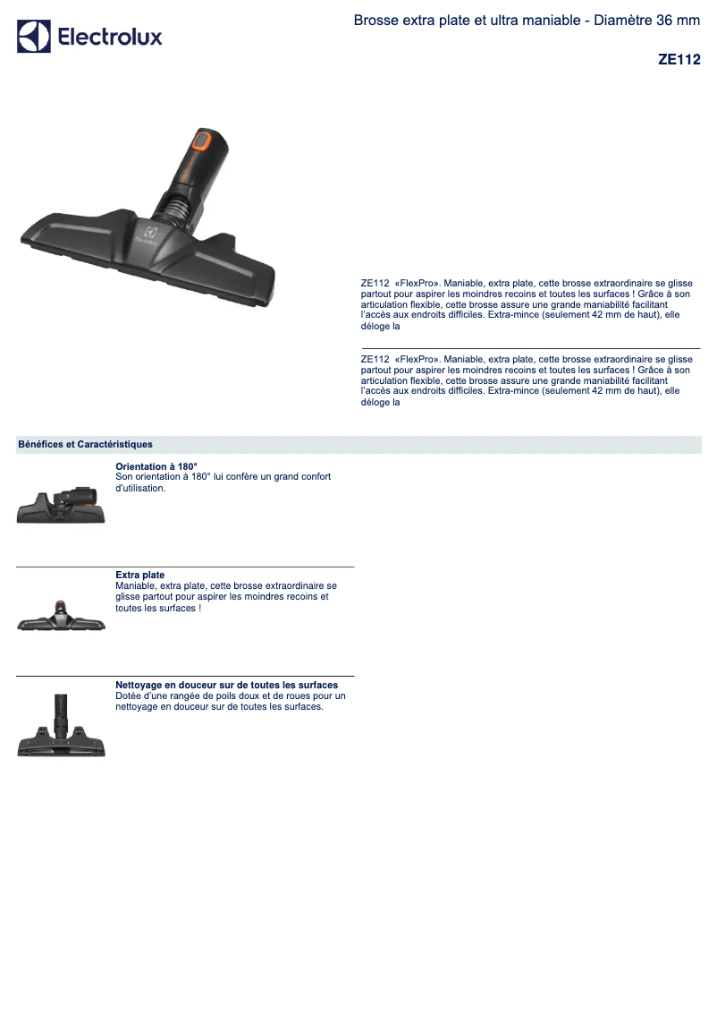 Page n°1 - Fiche technique Electrolux ZE112